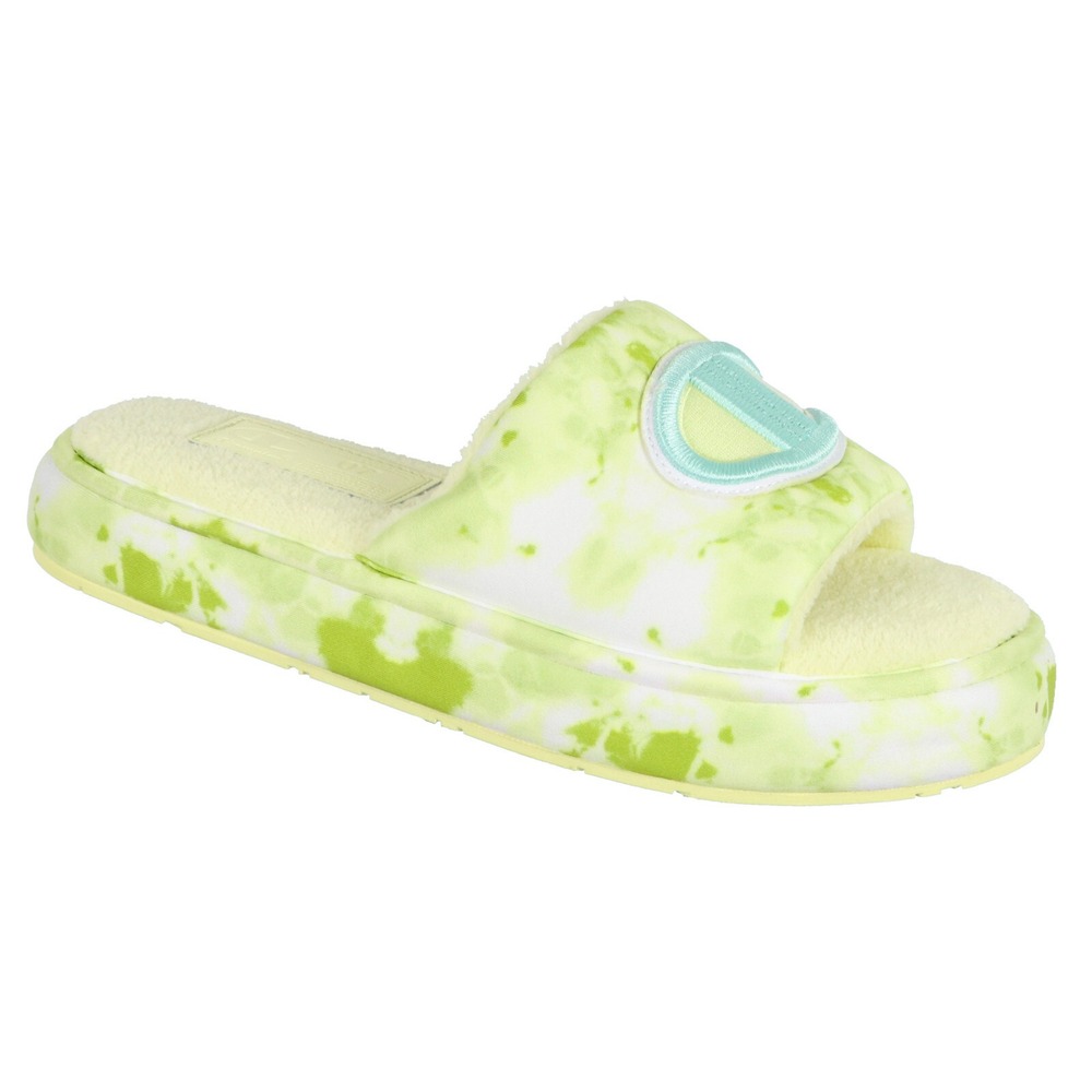 CHAMPION Women's Cloud Dye Plush Slippers sz 7 Lemon Cloud Green CPS10345W